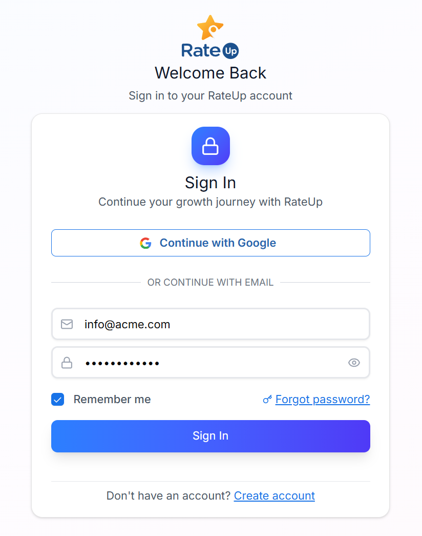 Create account option on login page