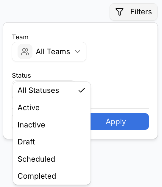 Campaign status filter