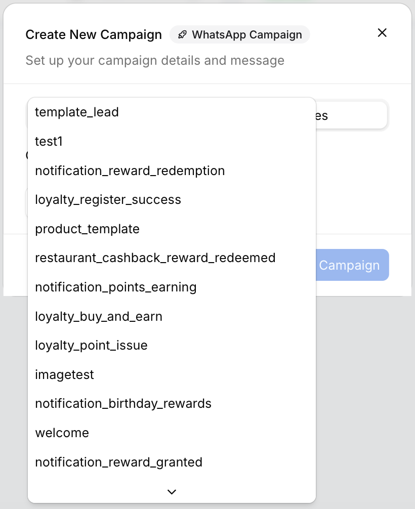Campaign template dropdown