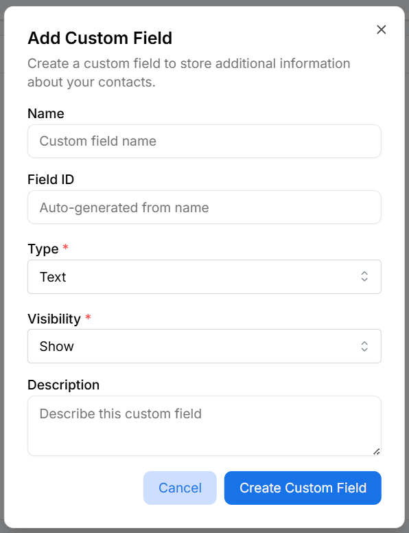 Add custom field modal