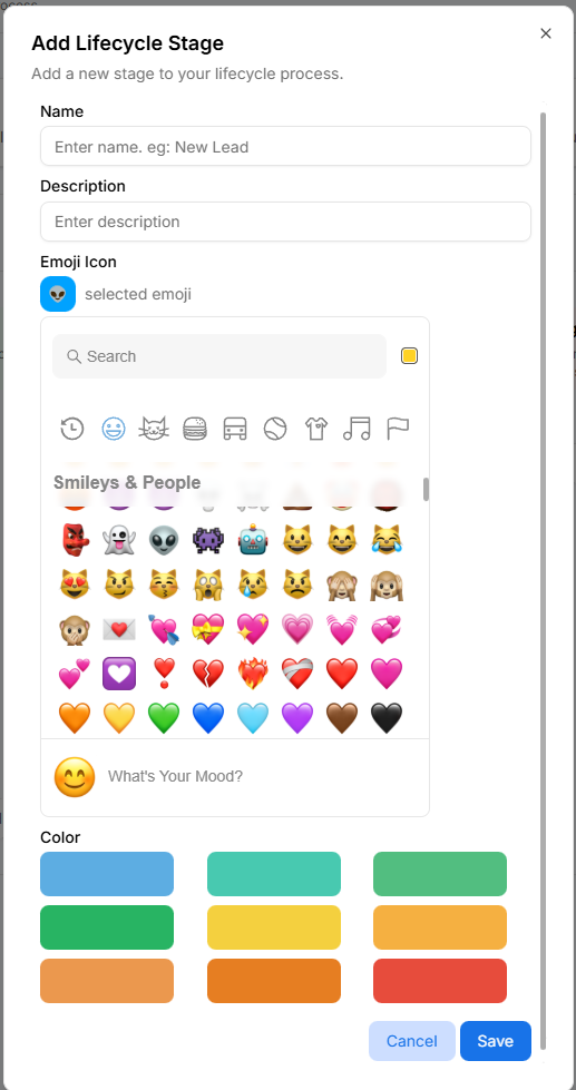 Add lifecycle stage modal