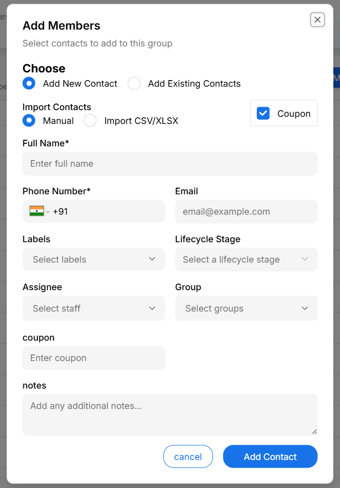 Add members to group modal