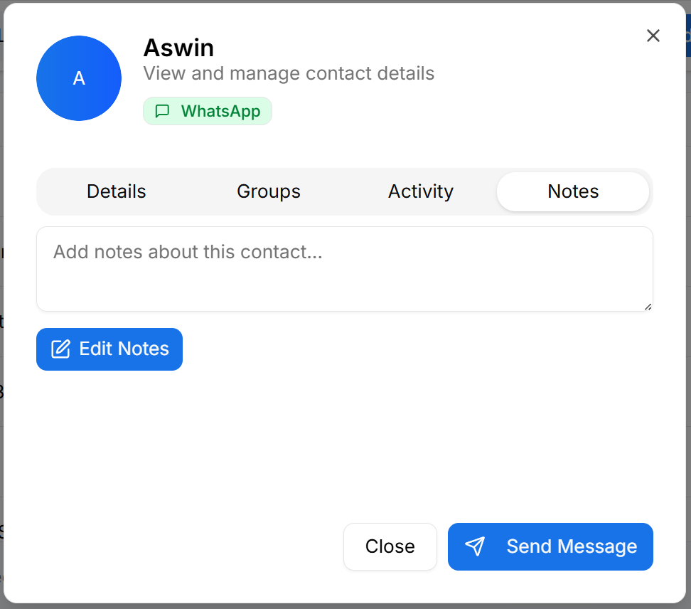 Contact notes tab