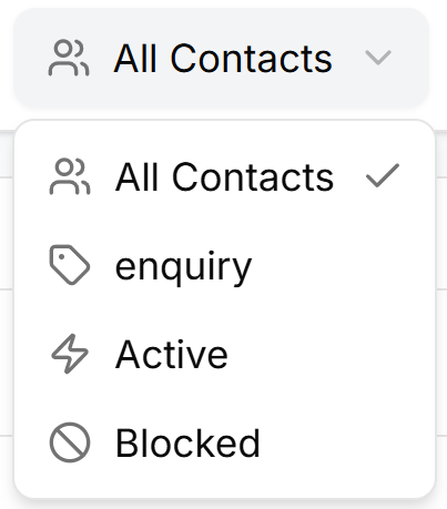 Contact type filter dropdown