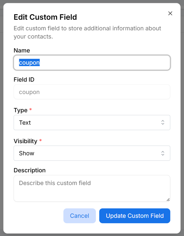 Edit custom field modal