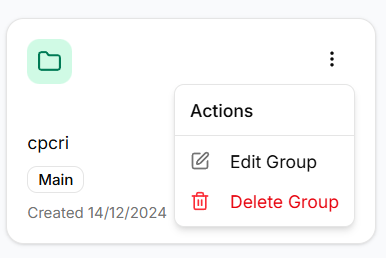 Group card actions menu