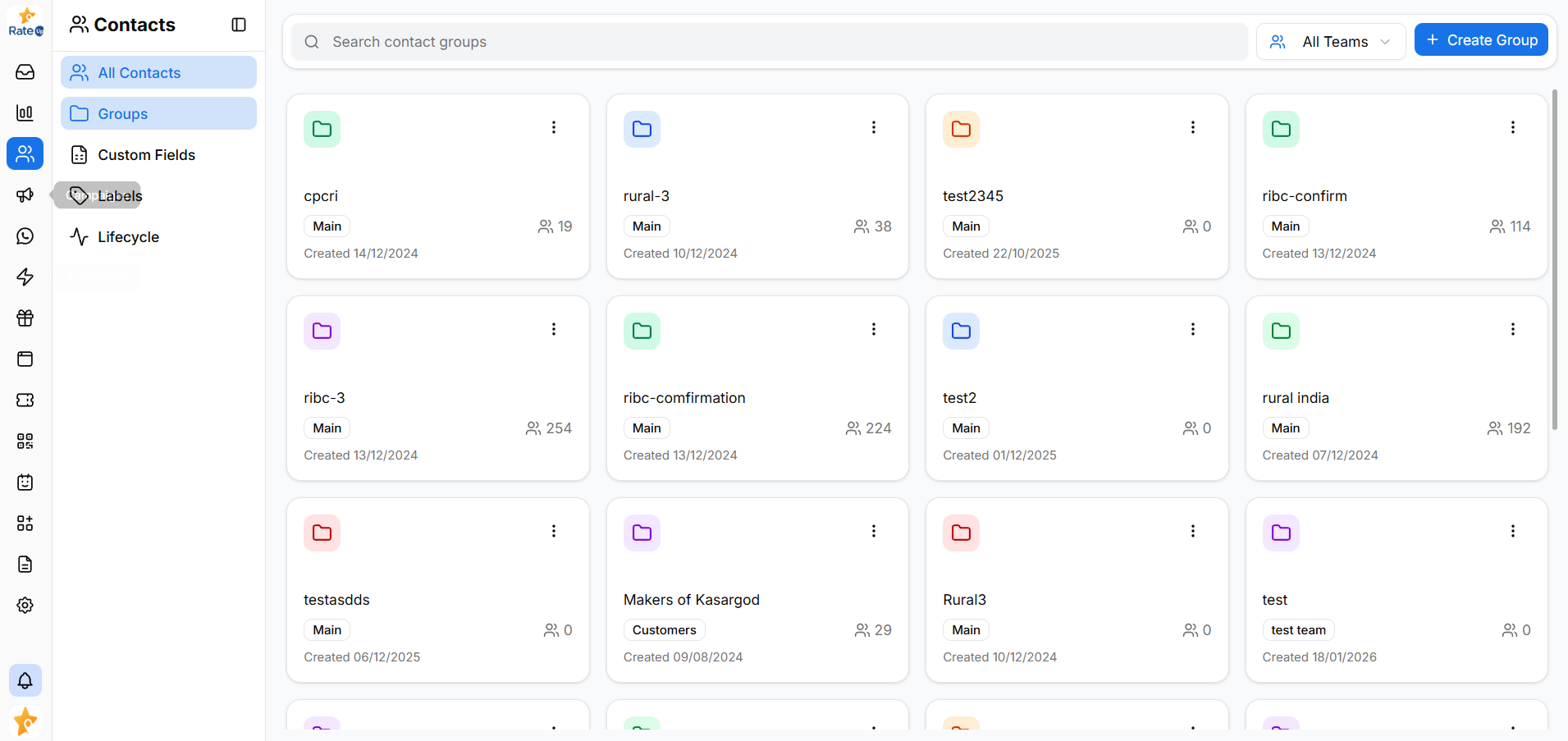 Groups overview showing group cards