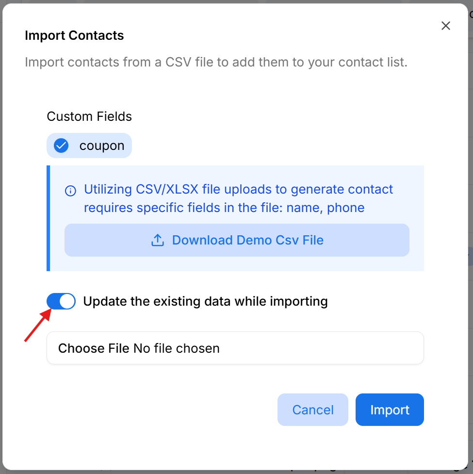 Update existing contacts while importing