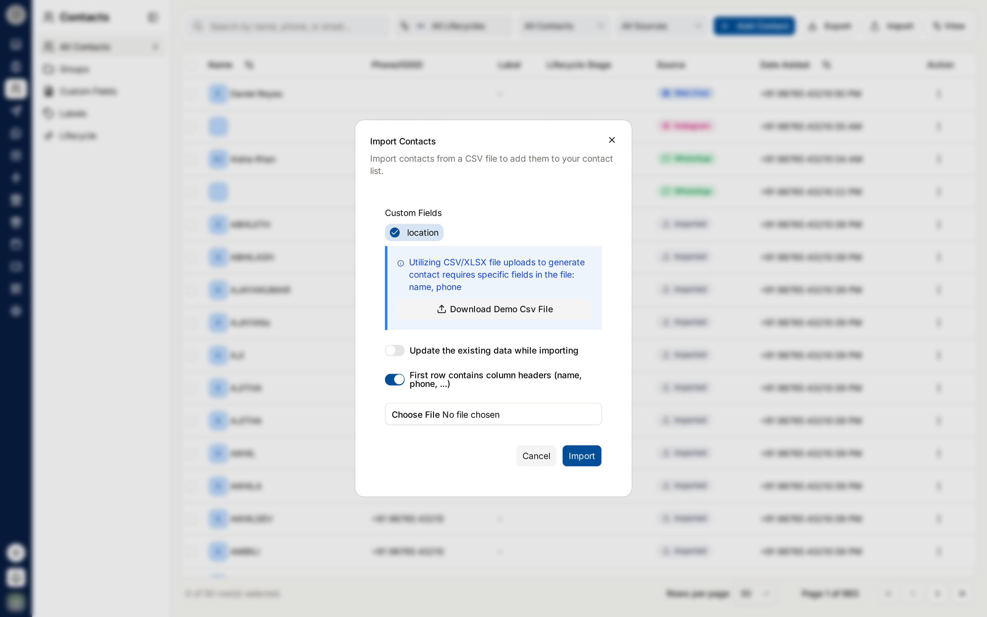 Importing contacts