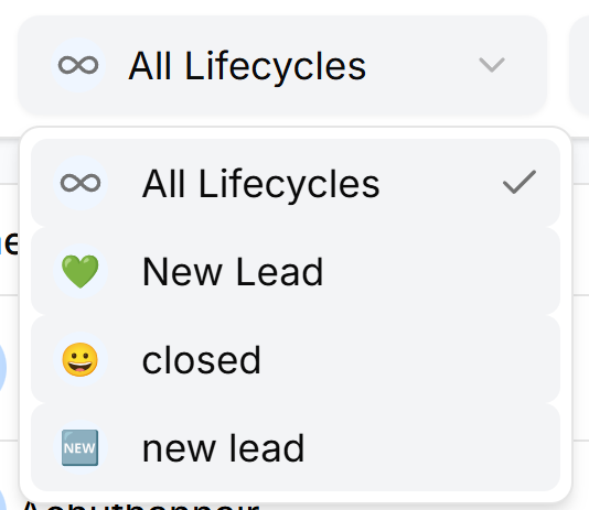 Lifecycle filter dropdown