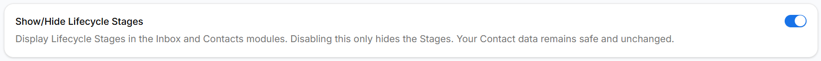 Show or hide lifecycle stages toggle