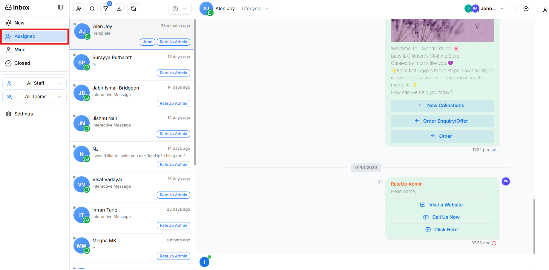 open an assigned conversation