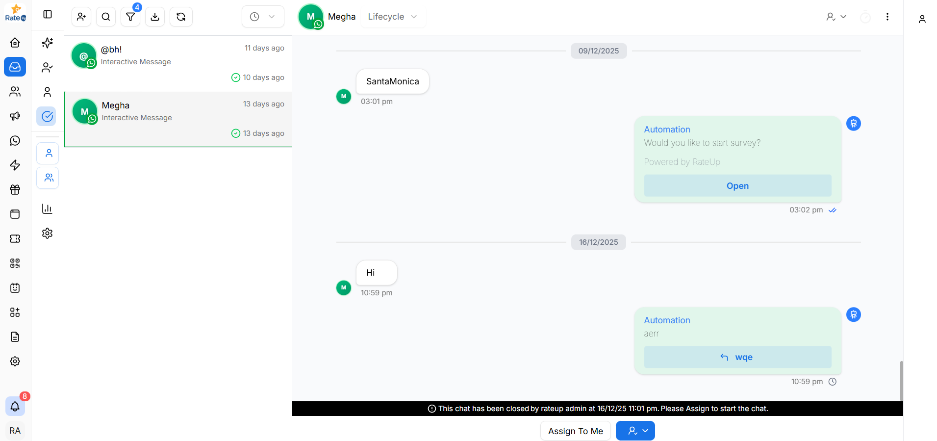 Closed conversation view