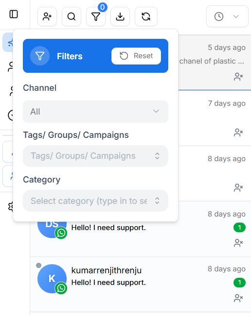 Inbox filters panel