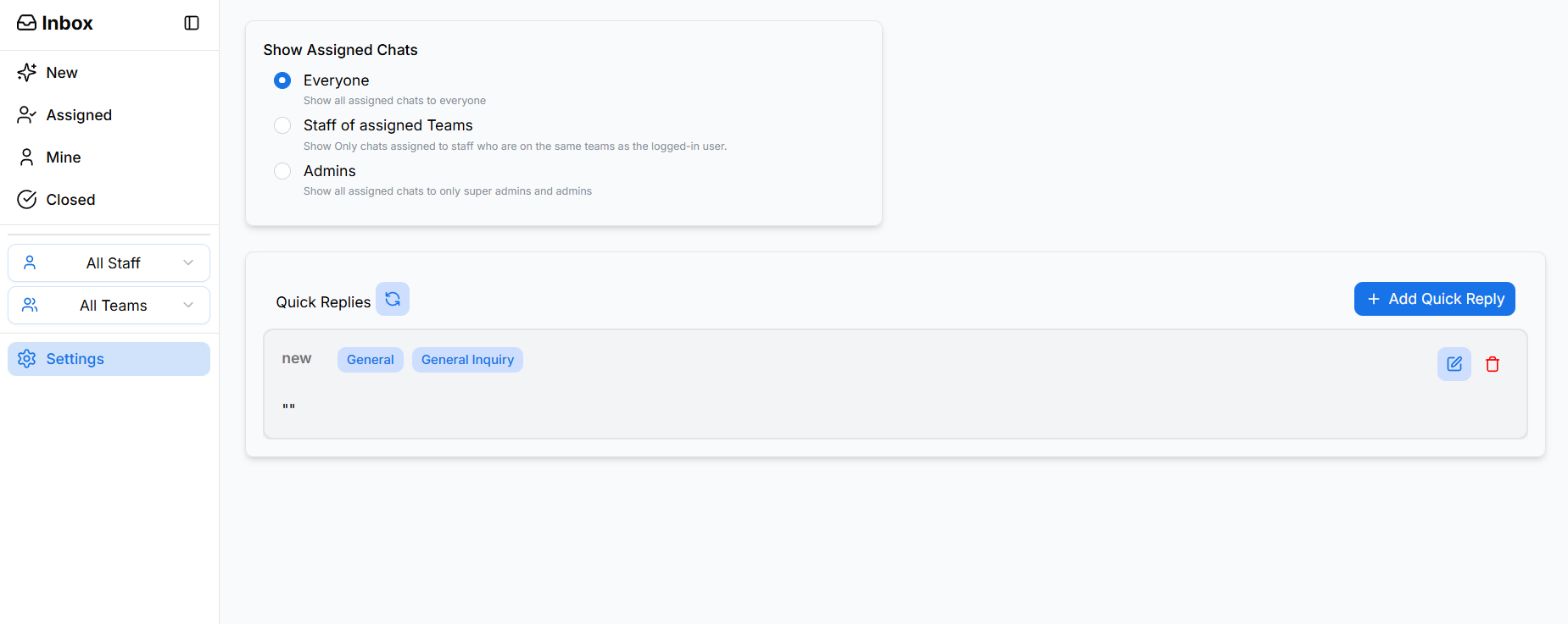 Show Assigned Chats settings