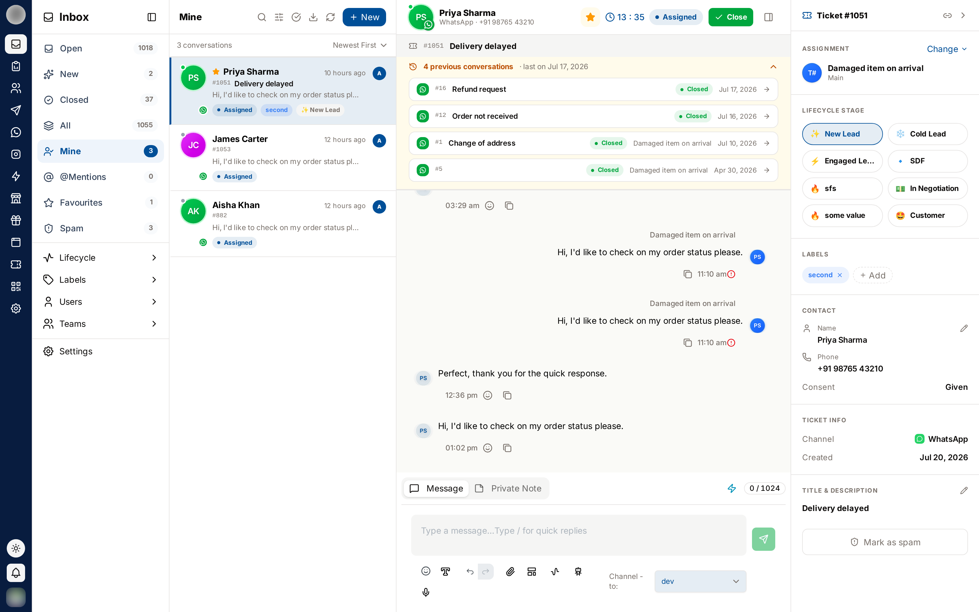 Expanded ticket history for a returning customer