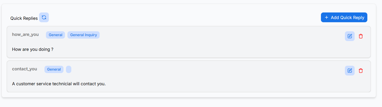Quick Replies list in Inbox settings