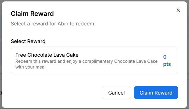 Claim reward modal