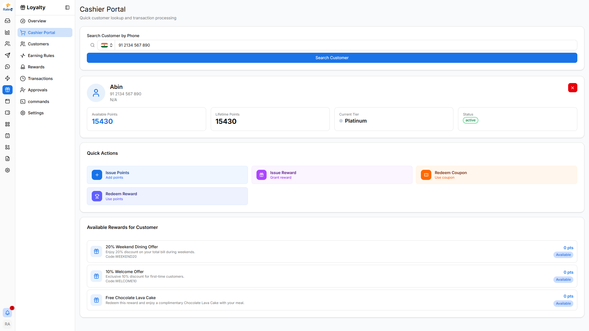 Cashier portal interface