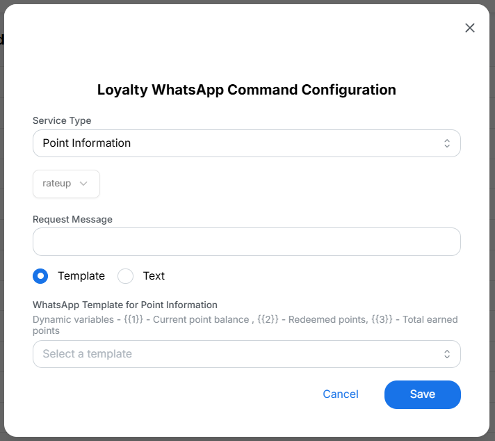 WhatsApp command configuration modal