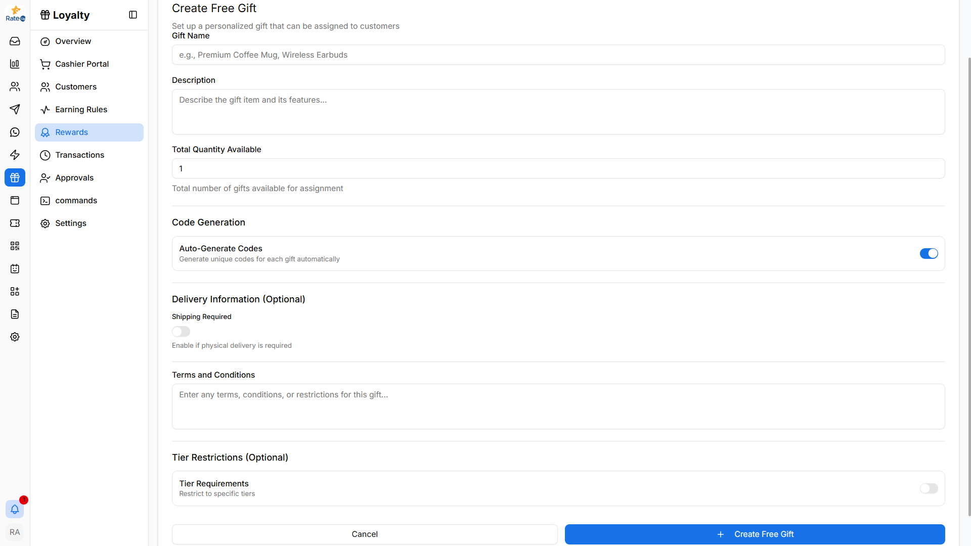 Create free gift page