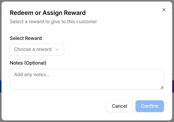 Redeem or assign reward modal