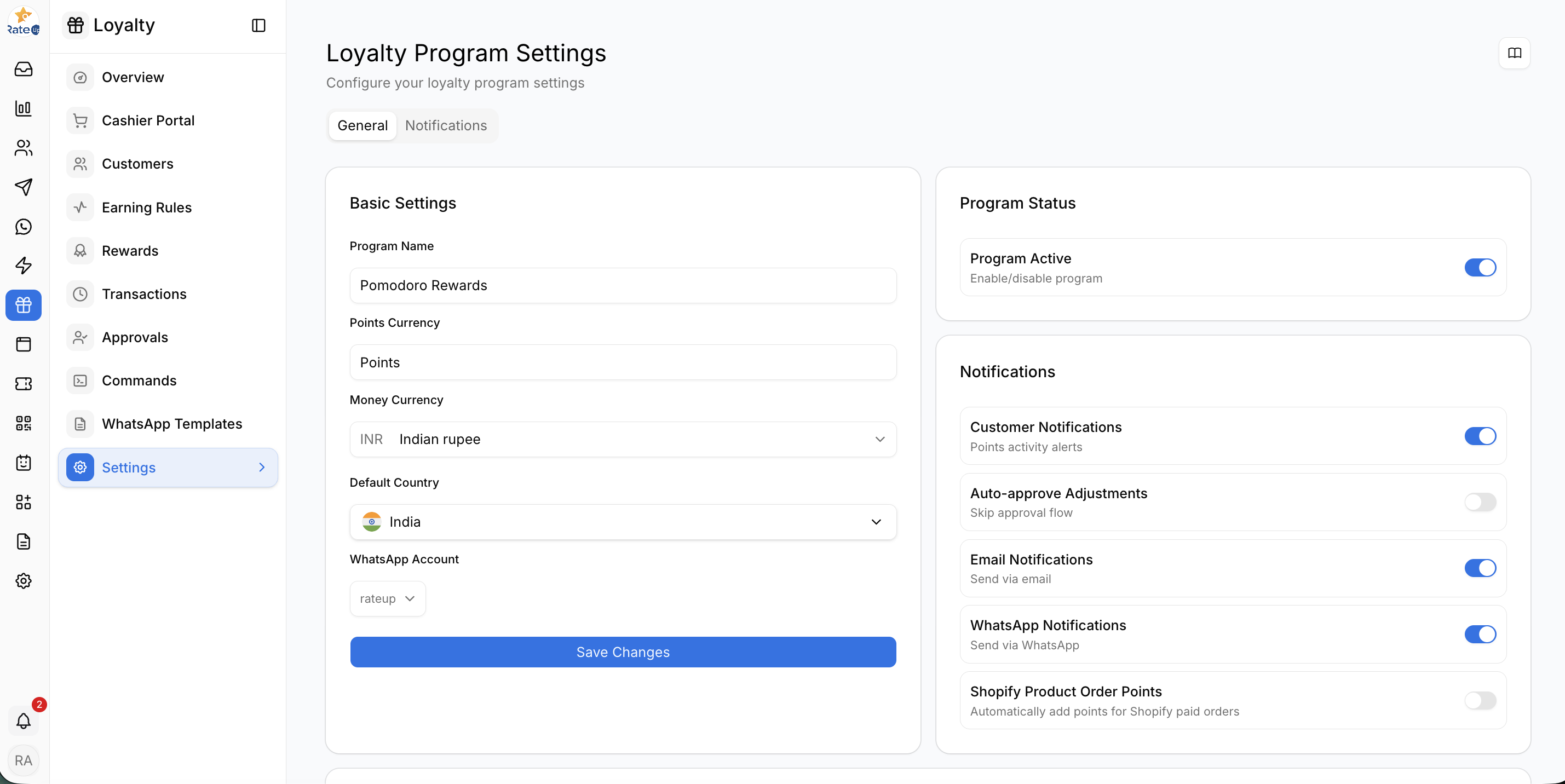 Loyalty General Settings Page
