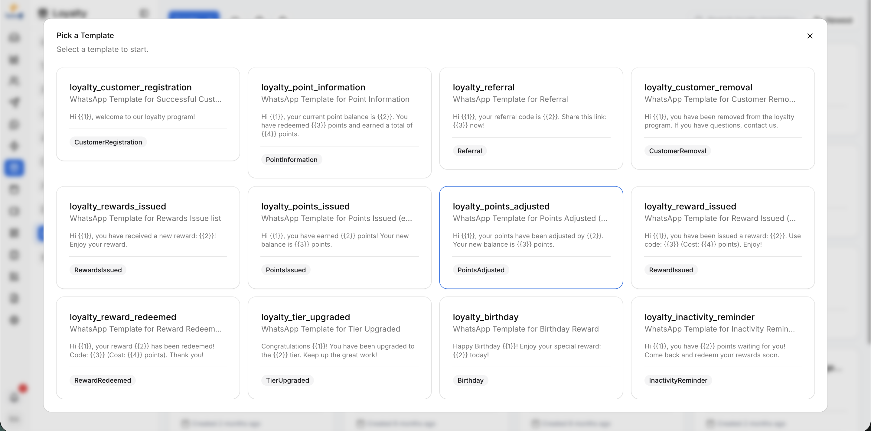 Pick Template Modal