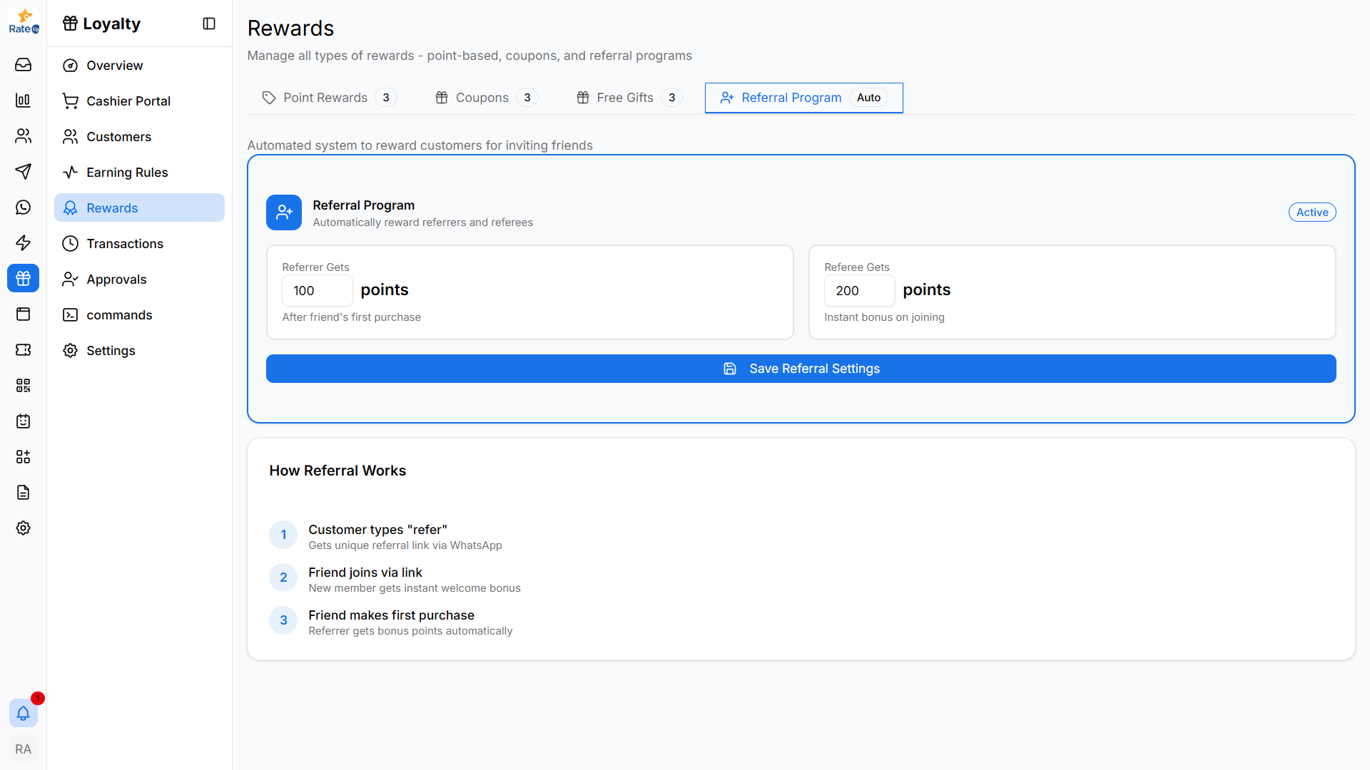 Referral program settings