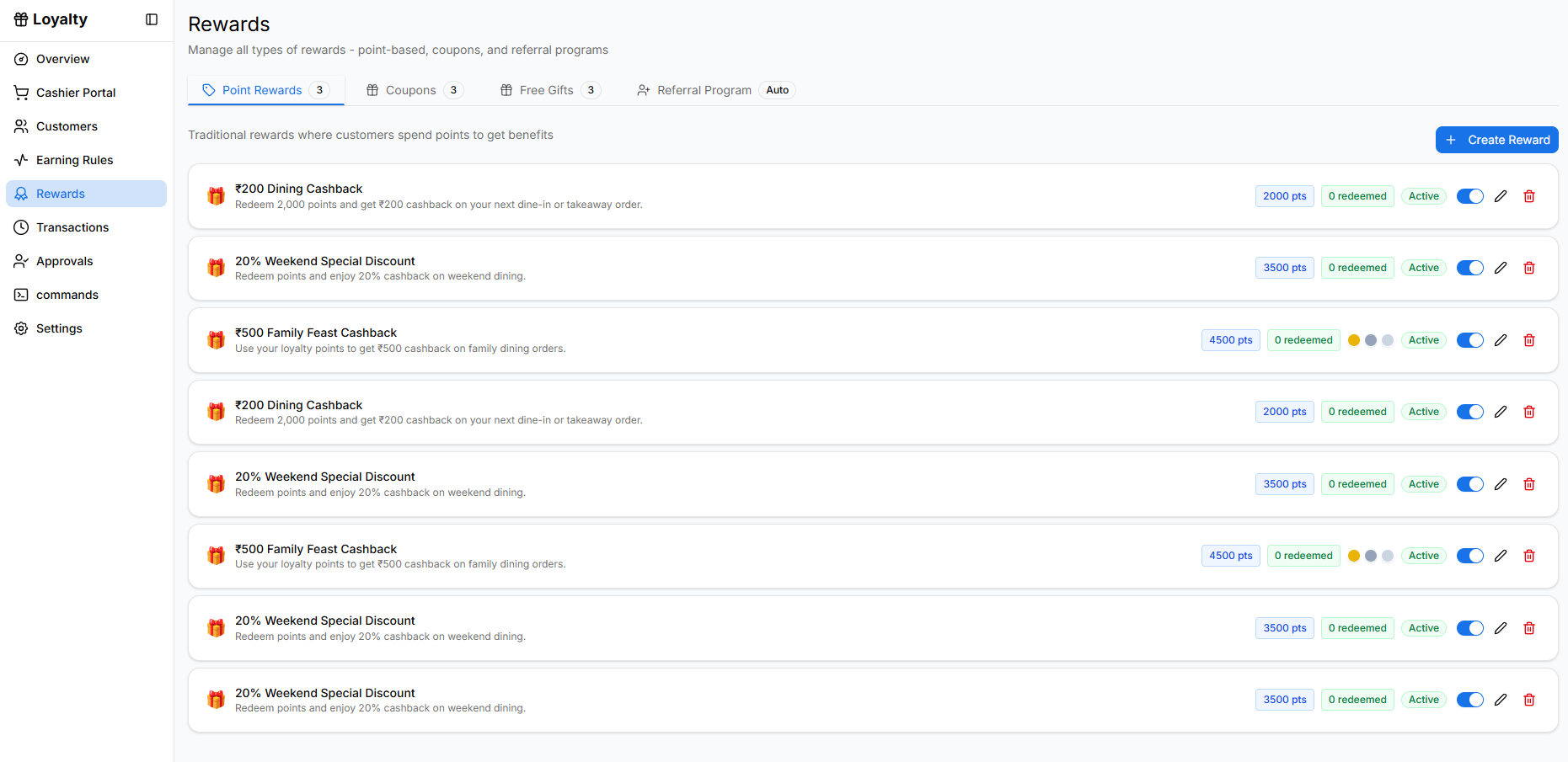 Rewards management page