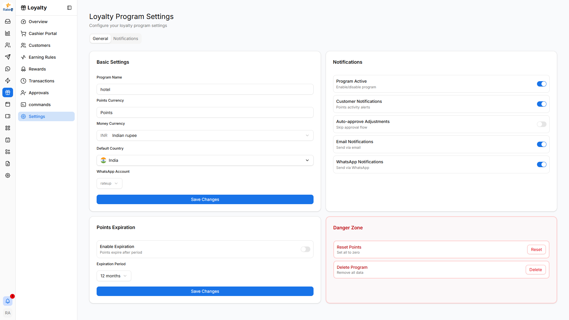 Loyalty program general settings