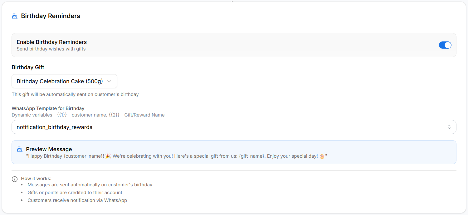 Birthday notification settings