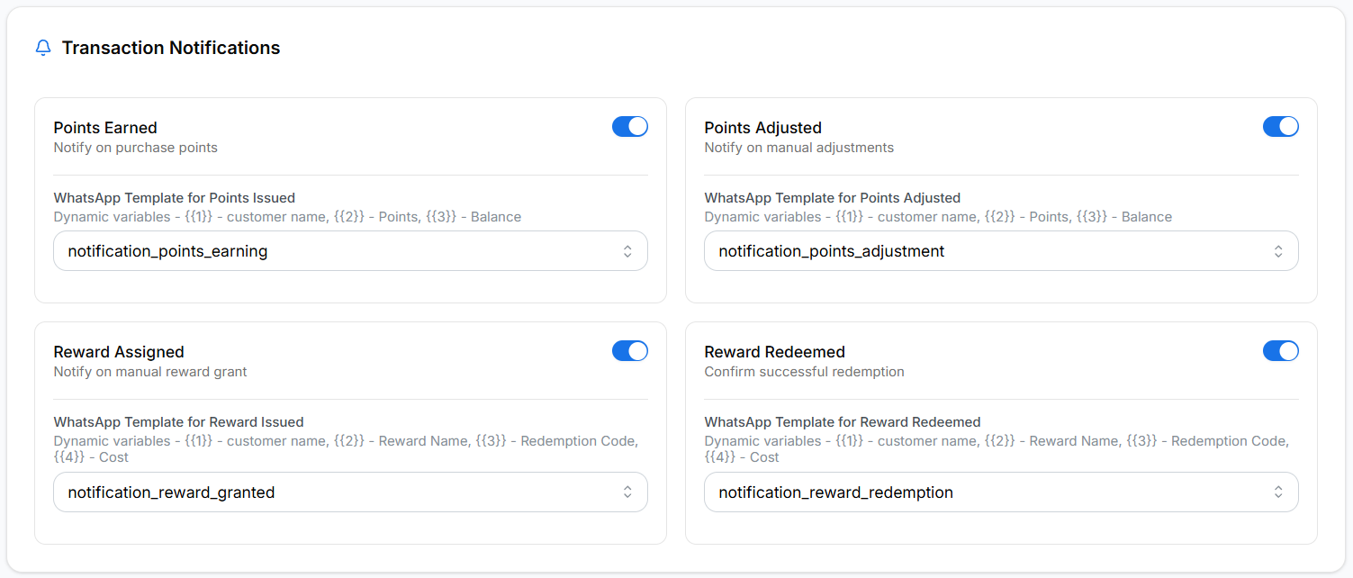 Transaction notification settings