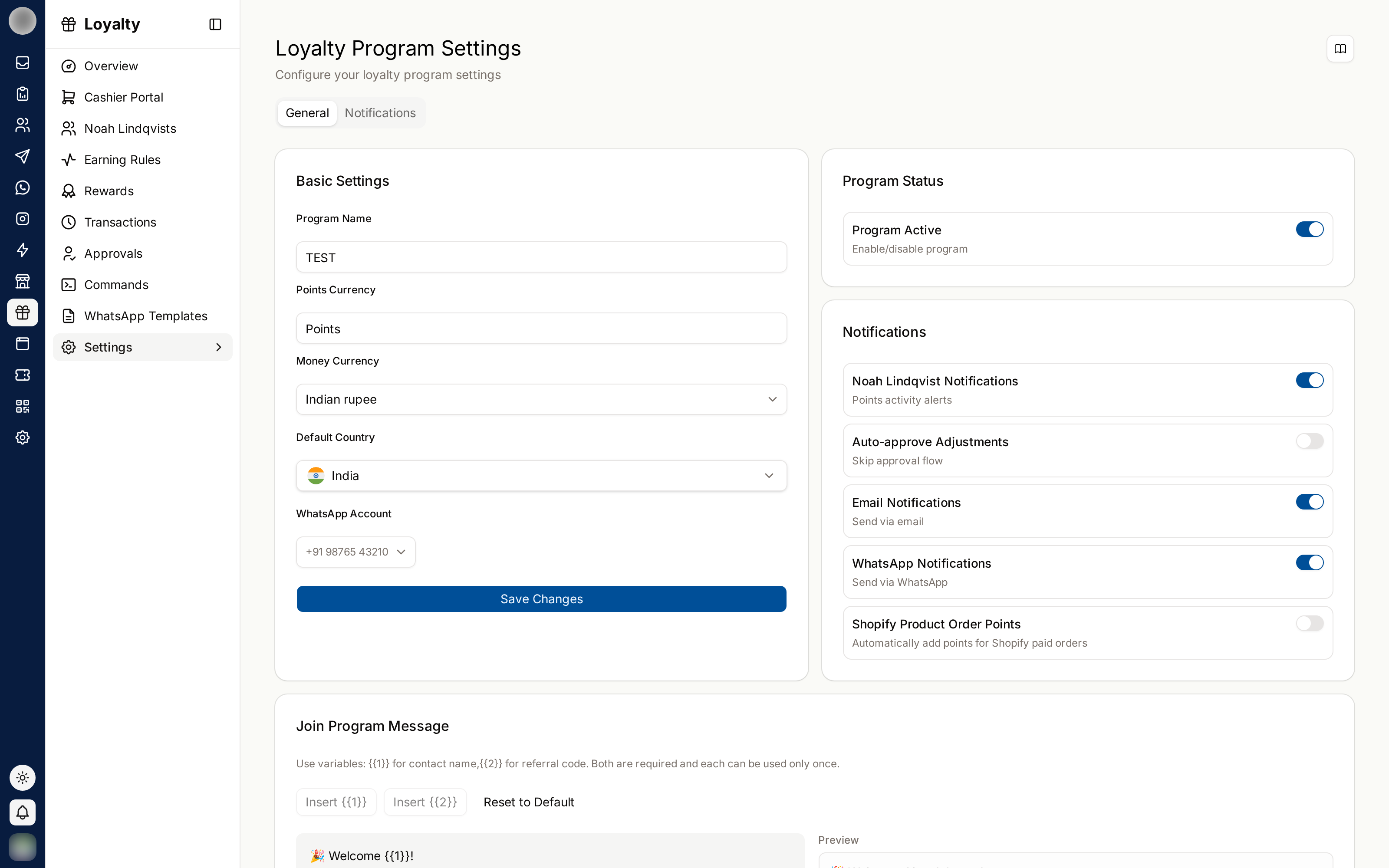 Loyalty settings