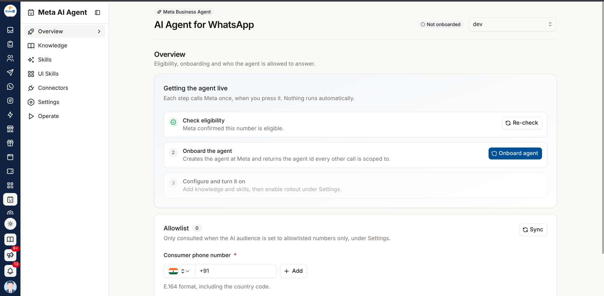 The Meta AI Agent Overview page