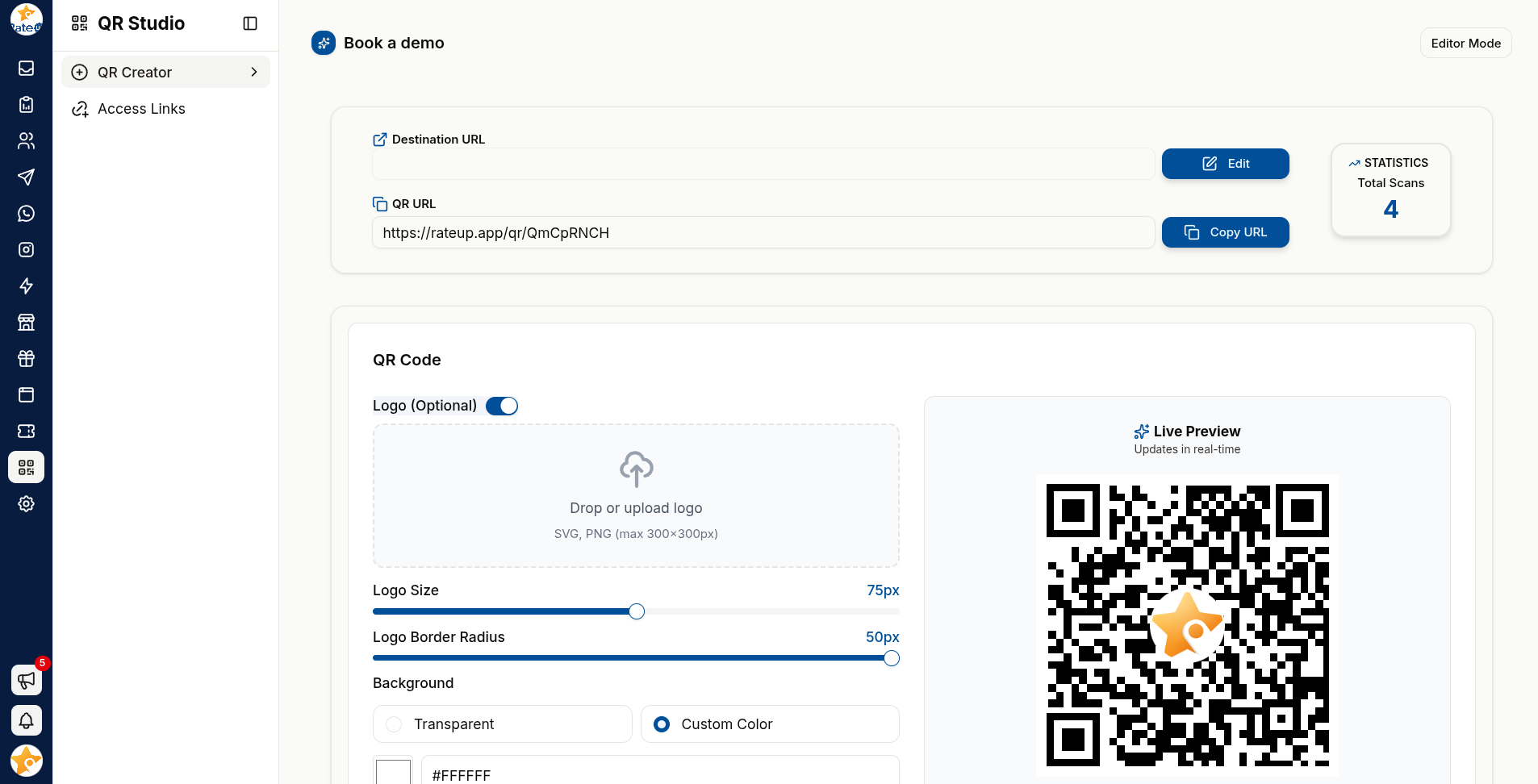 Editing and tracking a QR code