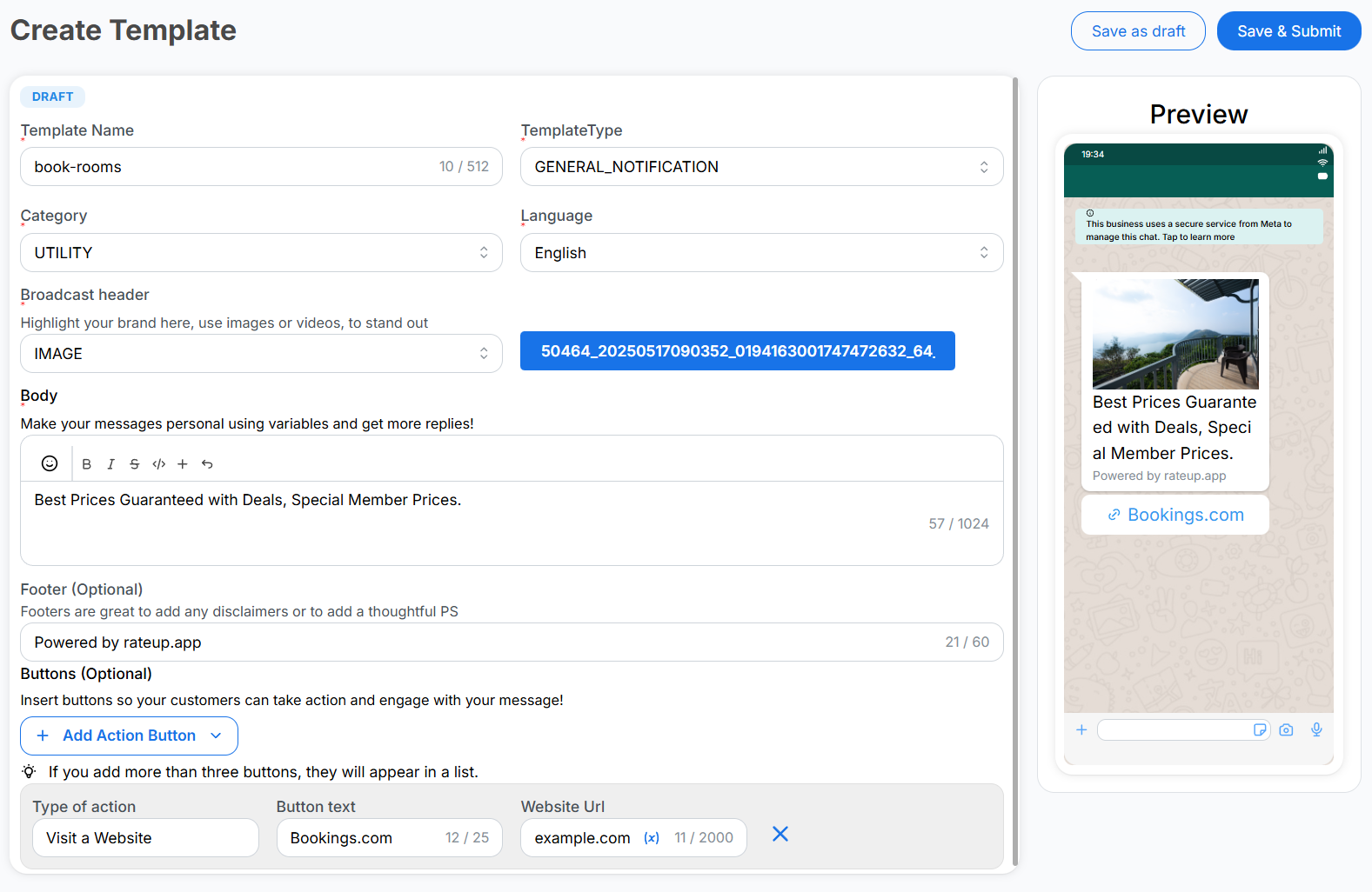 Create WhatsApp template form