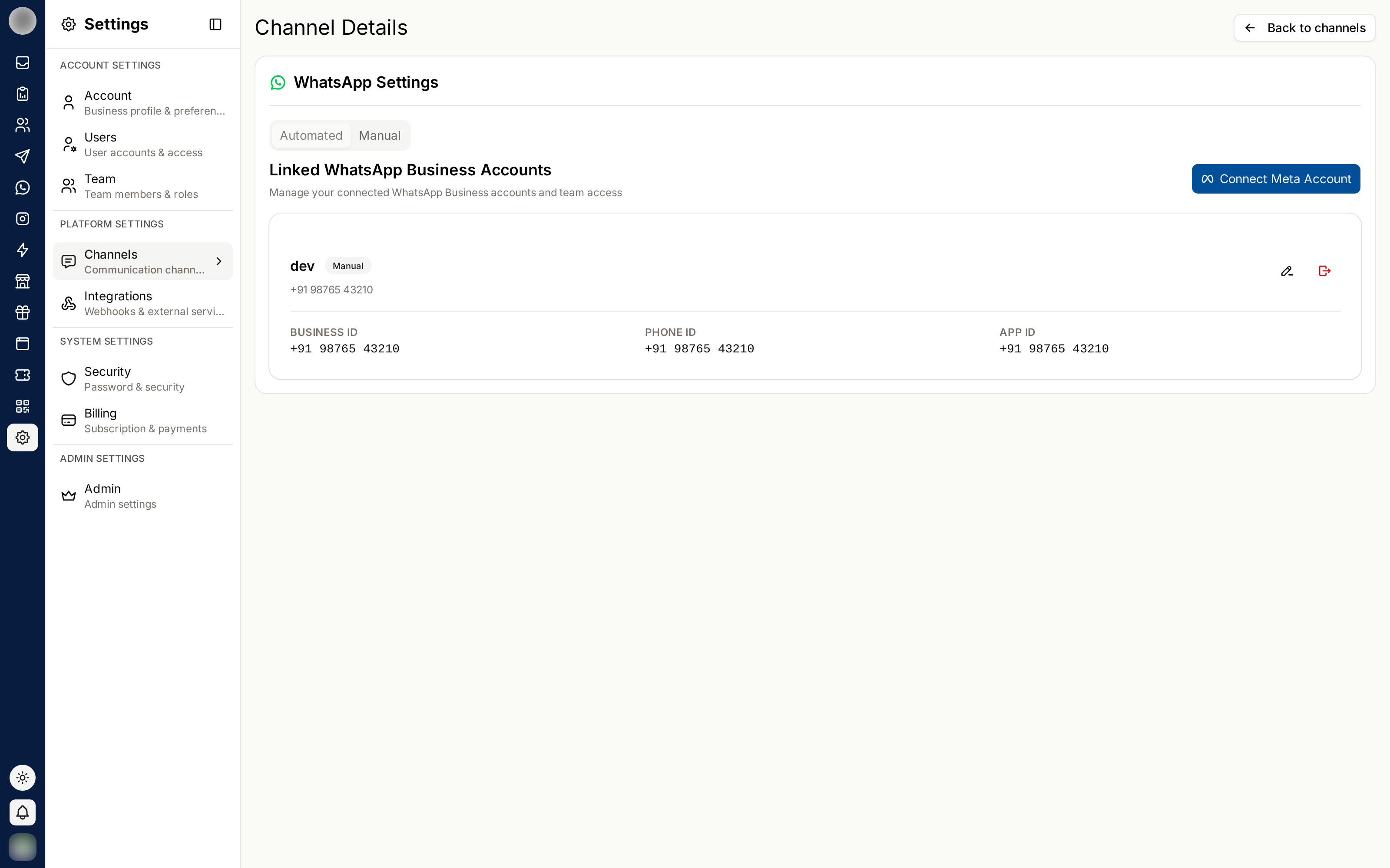 WhatsApp account settings