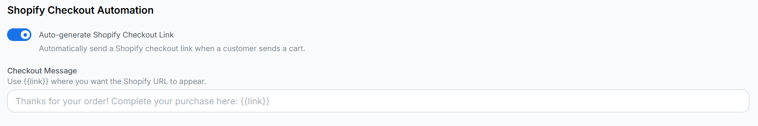 Shopify checkout automation toggle