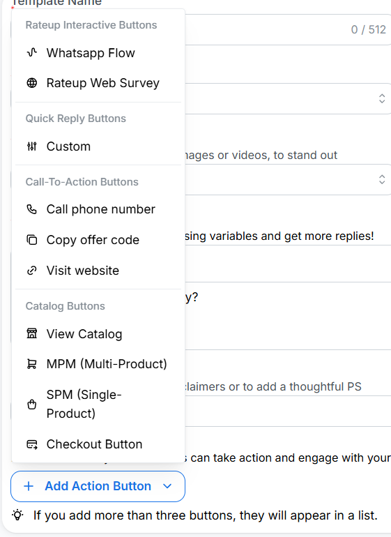 Template action buttons