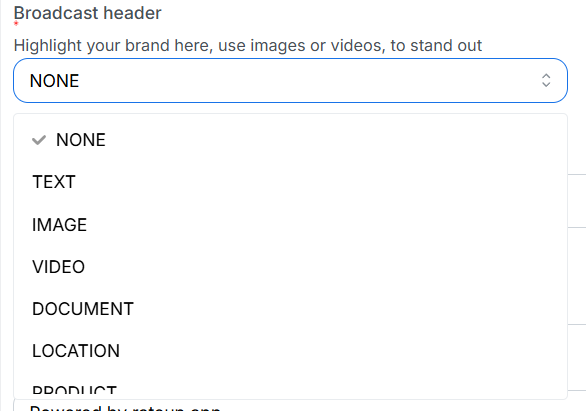 Template broadcast header selection