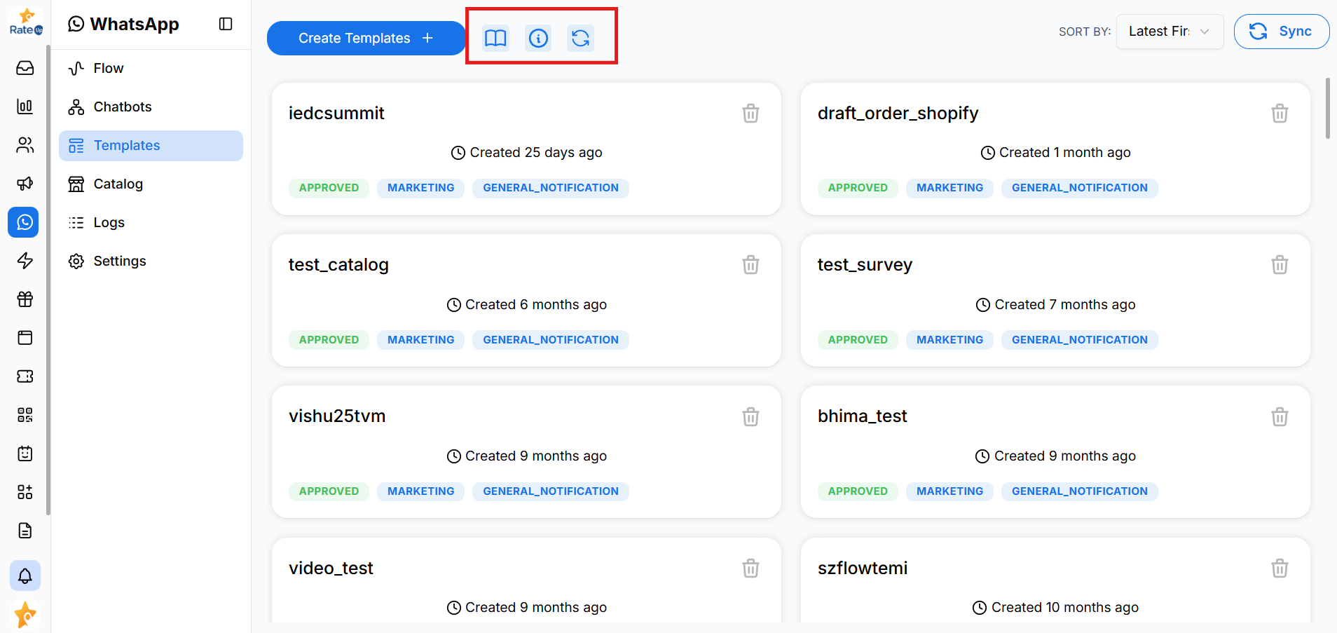 Templates top action buttons