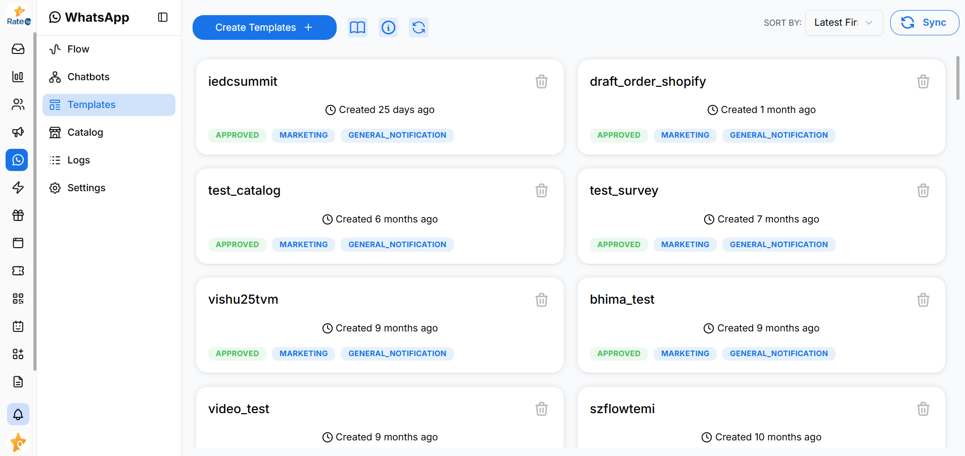 WhatsApp templates dashboard